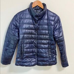 TATRAS Women's Navy Blue Puffer Jacket Genuine Goose Down Snap Closure Outdoor